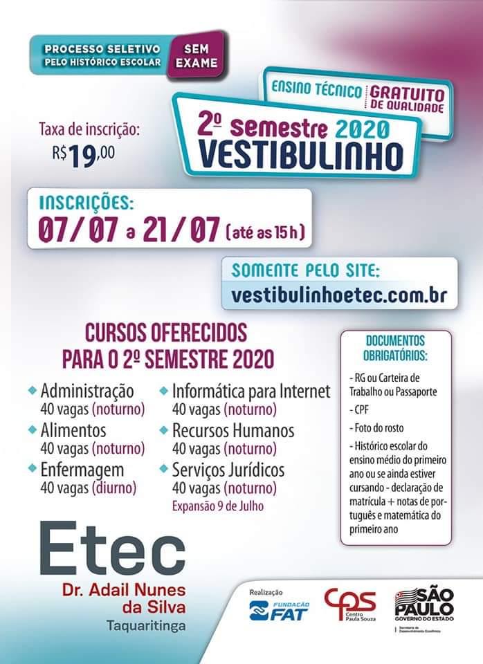 Vestibulinho ETEC 2º semestre de 2012